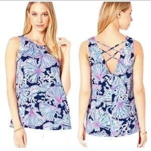 NWT Lilly Pulitzer Kristen Top Deep Sea Nav Shells Bells XS